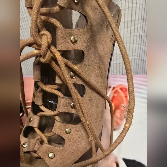 #3336 Breckelles women's high heels open toe lace up - Picture 5 of 10